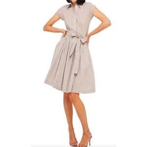 Norma Kamali Cotton Striped Shirt Dress Pleated Skirt